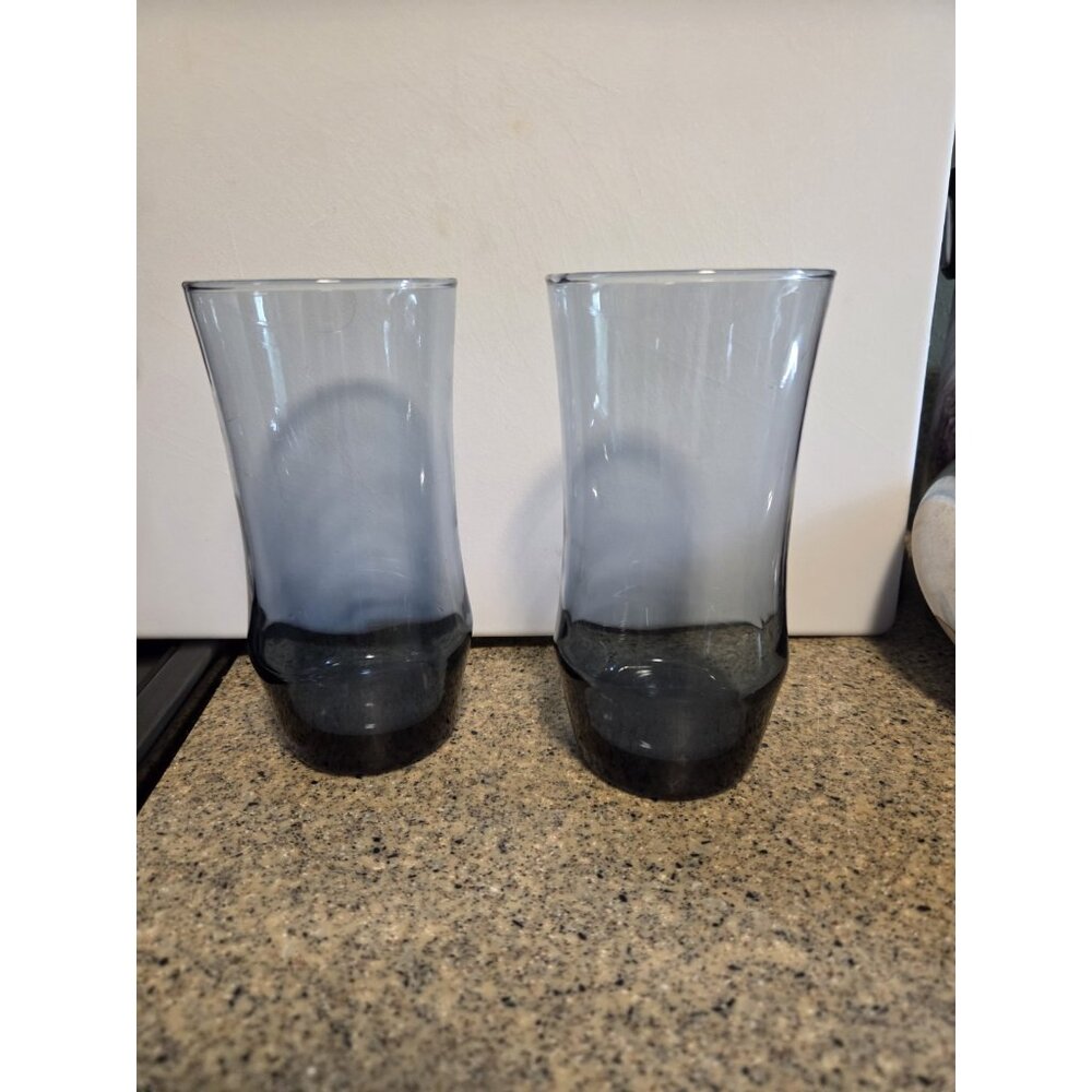 Set of 2 Vintage Libbey APOLLO BLUE 16oz Tumblers Iced Tea‎ Glasses Retro Glass